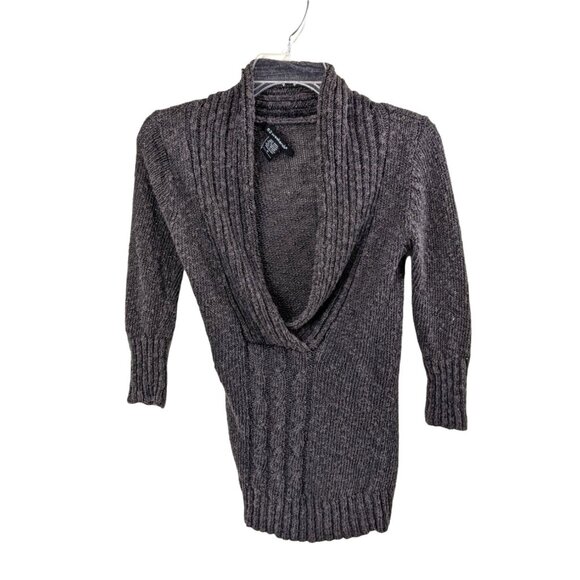 52 Weekend Medium Grey Solid Cotton Blend V -Neck Tunic Pullover Sweater 32e - Picture 1 of 8